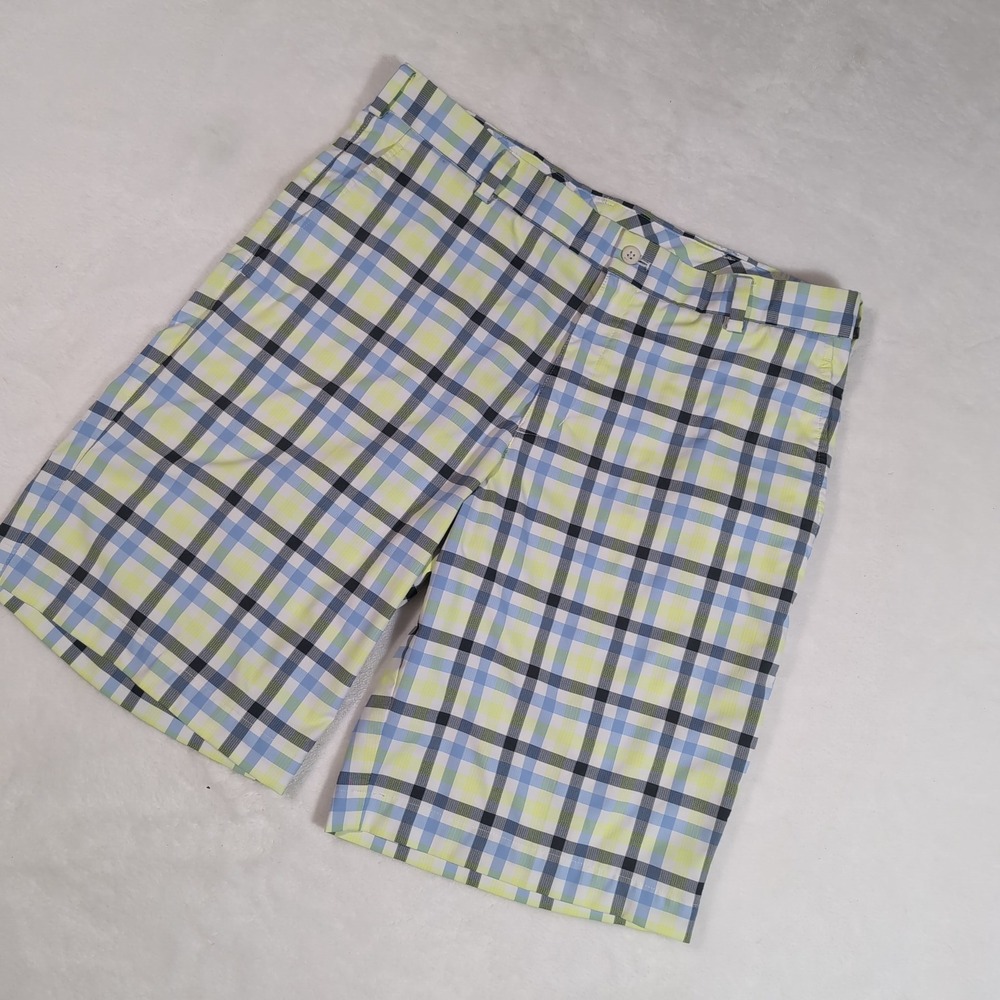 Nike Golf Shorts Mens 34 Blue Yellow Plaid Dri-FIT Checkered 452712-102